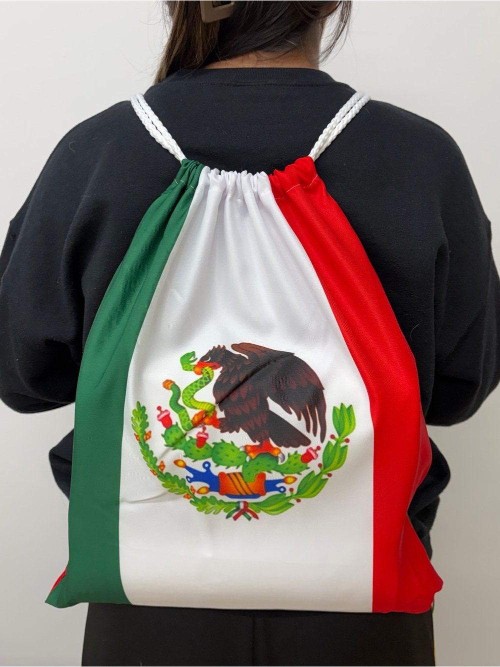Mexican Flag Drawstring Backpack - Green White Red FIFA World Cup Ready